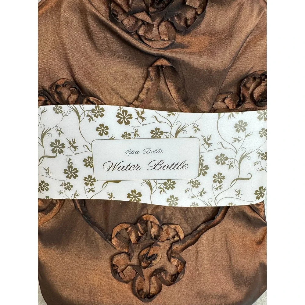 Spa Bella Water Bottle Brown Satin Floral Trim Cozy Heat‎ Therapy Cold Therapy